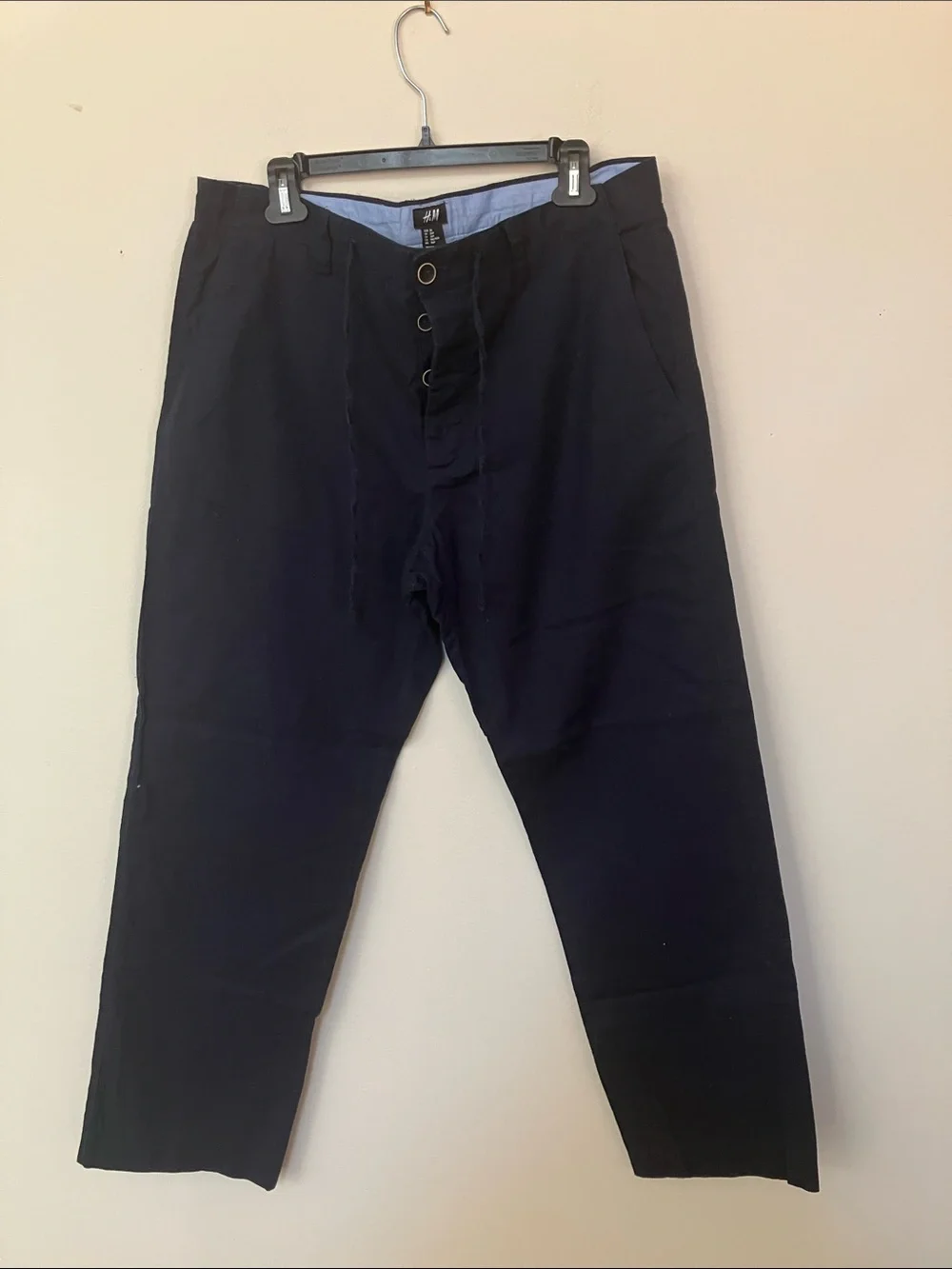 H&M Men’s Navy Button-Fly Linen Blend Pants US 36R